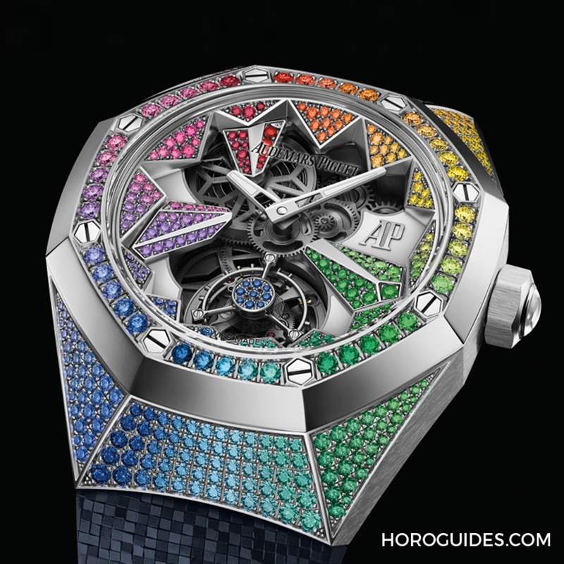 冰藍(lán)版VS.彩虹版，愛彼皇家橡樹概念系列飛行陀飛輪腕表新作寶石滿鑲閃耀登場-復(fù)刻表